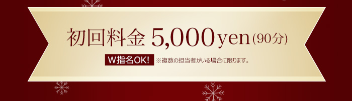 初回料金5,000yen(90分) W指名OK!　※複数の担当者がいる場合に限ります。