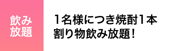 飲み放題 1名様につき焼酎1本 割り物飲み放題!
